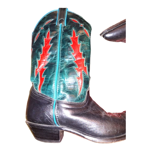 Vintage Code West 1990’s Cowgirl Boots USA Turquoise Red Flame - Picture 1 of 16